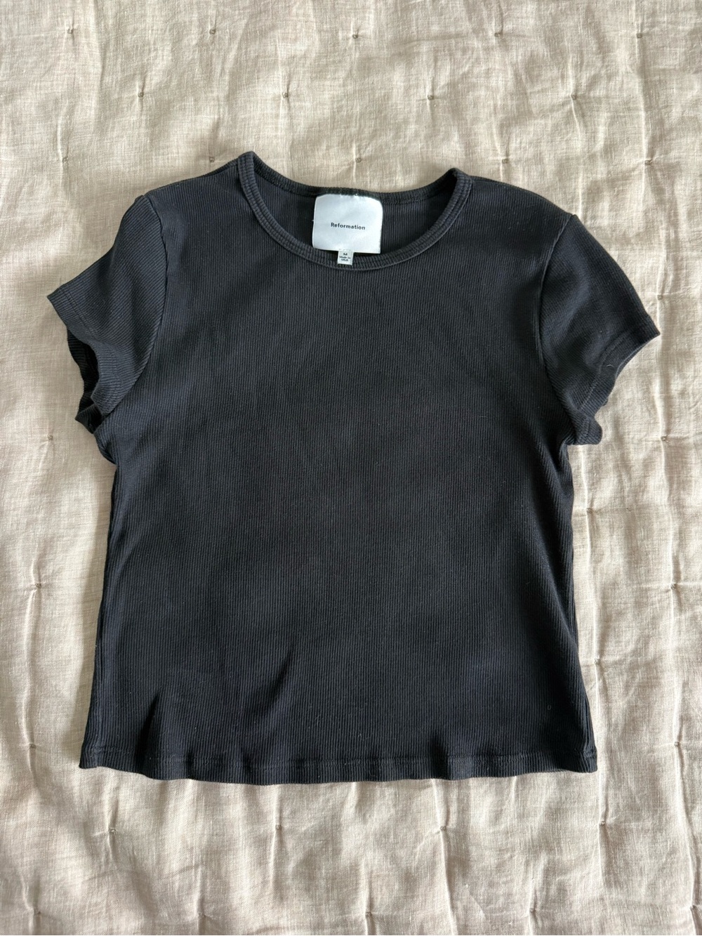 Reformation T Shirt Crop Top Ribbed Women Medium Black Short Sleeve Boxy